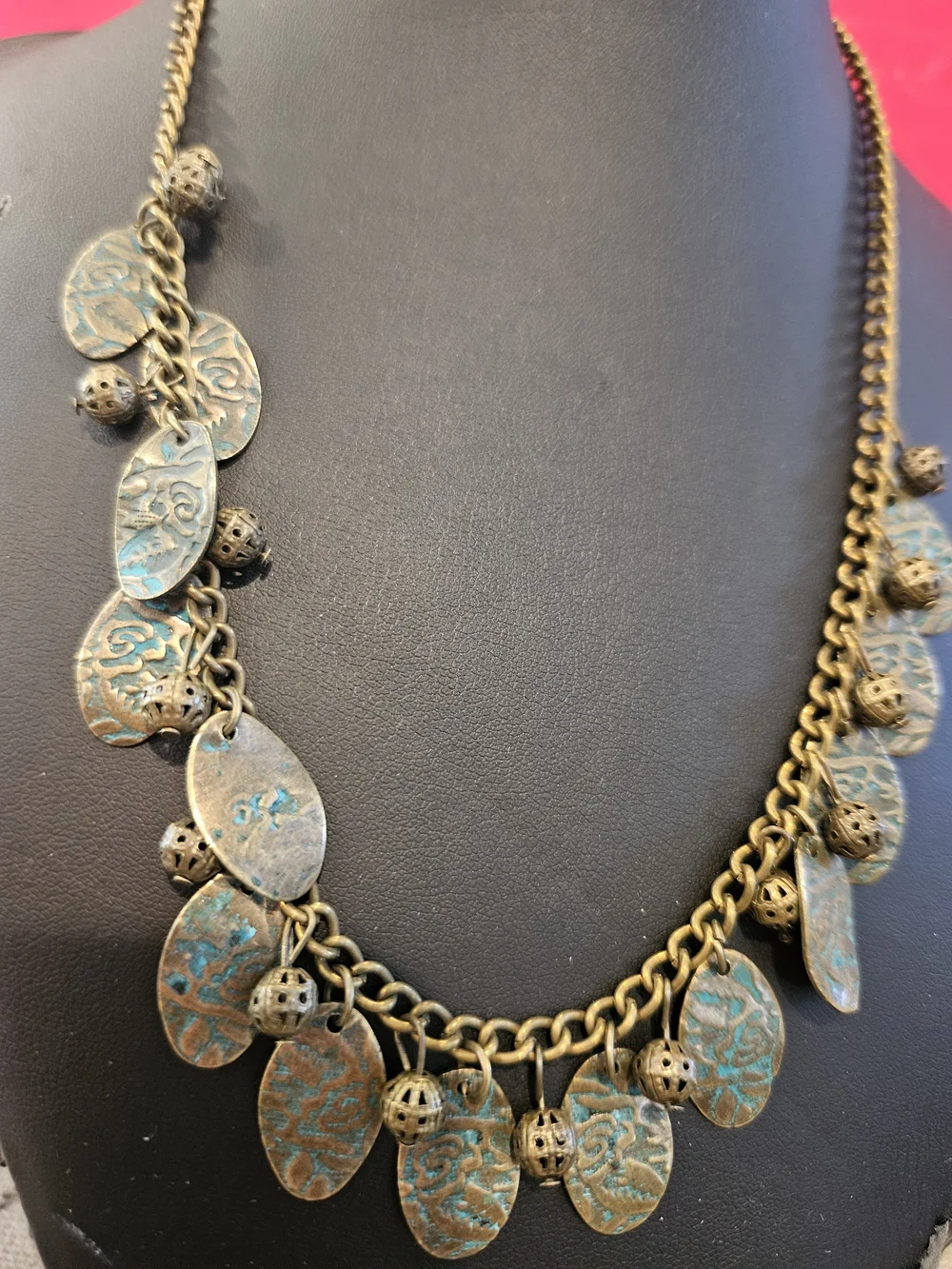 Bohemian Patina Drop Coin Necklace - Turquoise Accent